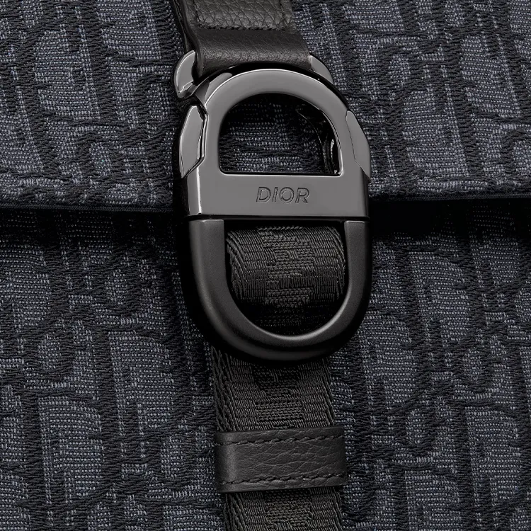 DIOR Jacquard Calfskin With Cotton Backpack Men's Black-3