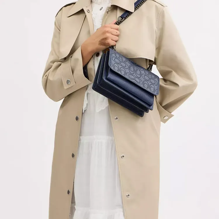 COACH Klare Litchi Grain Leather Shoulder Bag, Crossbody Bag Trumpets Women's Marine Blue-3