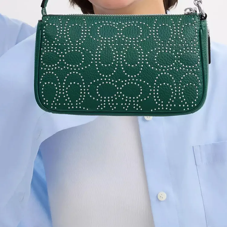 COACH Litchi Grain Leather One Shoulder Handbag Small Size Women's Emerald Green-4