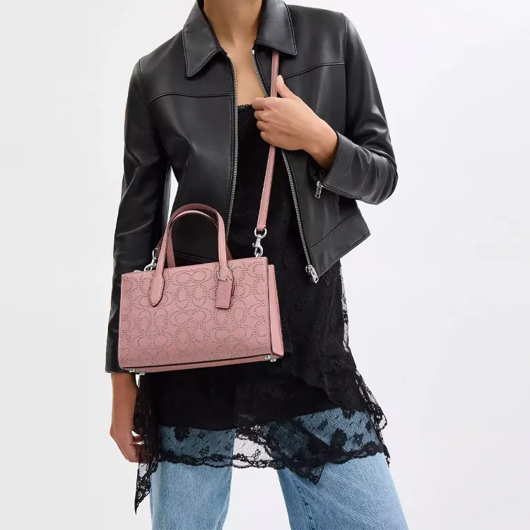 COACH Litchi Grain Leather Shoulder Bag Crossbody Bag Handbag Small Size Women's Pink-3