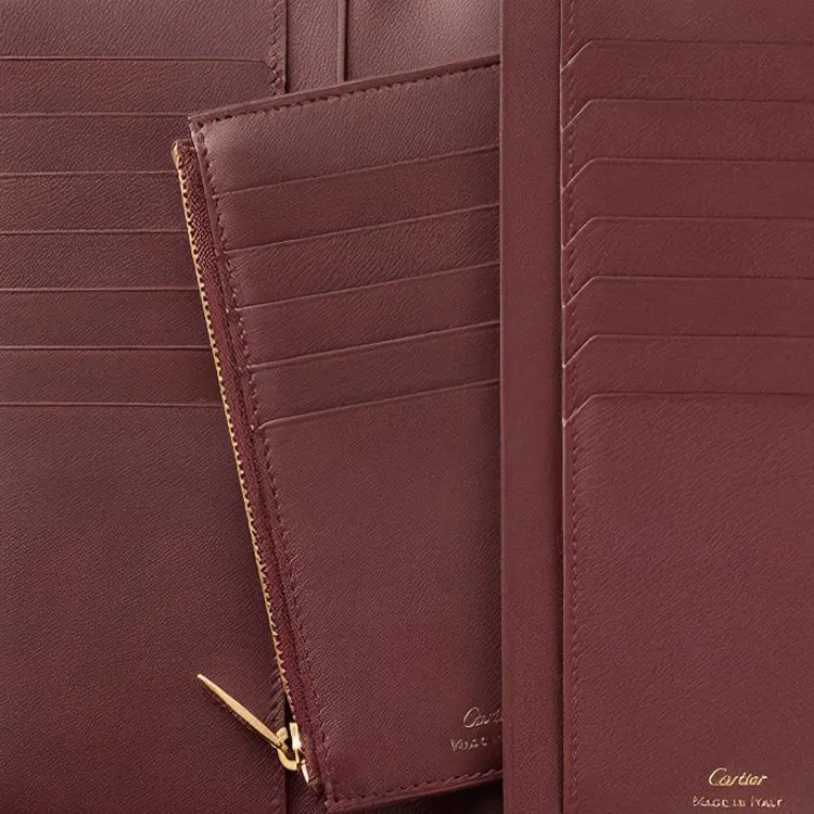 CARTIER Calfskin Leather Clip Card Clip Wallet Unisex Burgundy-4