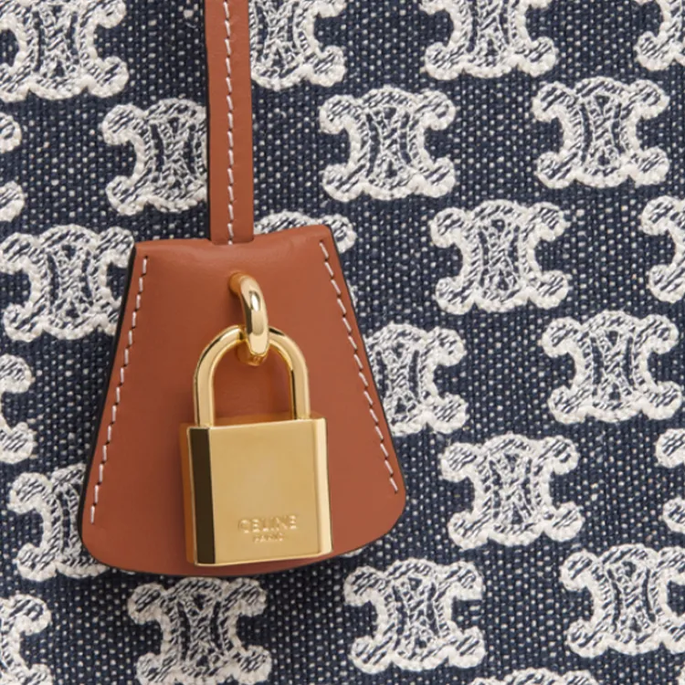 CELINE Cow Leather Textile Tote Bag Shopping Bag Handbag Shoulder Bag Unisex Marine Blue-3