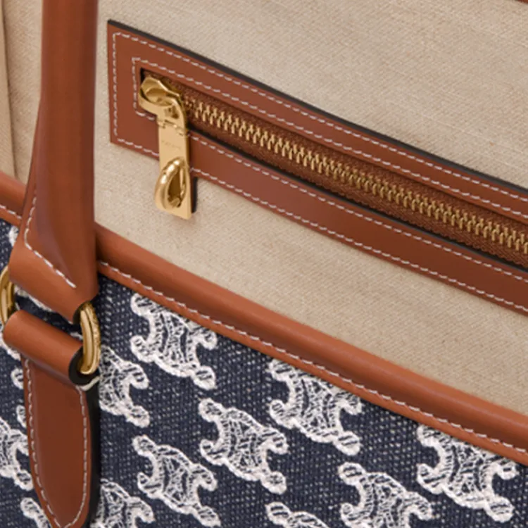 CELINE Cow Leather Textile Tote Bag Shopping Bag Handbag Shoulder Bag Unisex Marine Blue-4