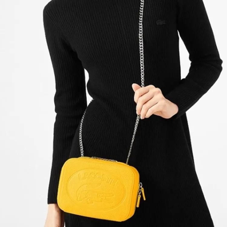 LACOSTE Cow Leather Shoulder Bag Crossbody Bag Small Size Women's Deep Yellow-3