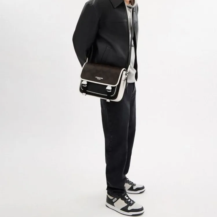 COACH RACER Artificial Leather Messenger Bag, Crossbody Bag Tubas Men's Hazelnut & Chalk White-4