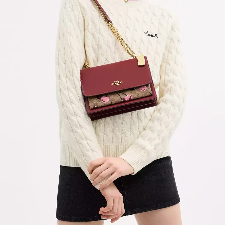 COACH Klare Coated Canvas Crossbody Bag, Shoulder Bag Small Size Women's Burgundy-4