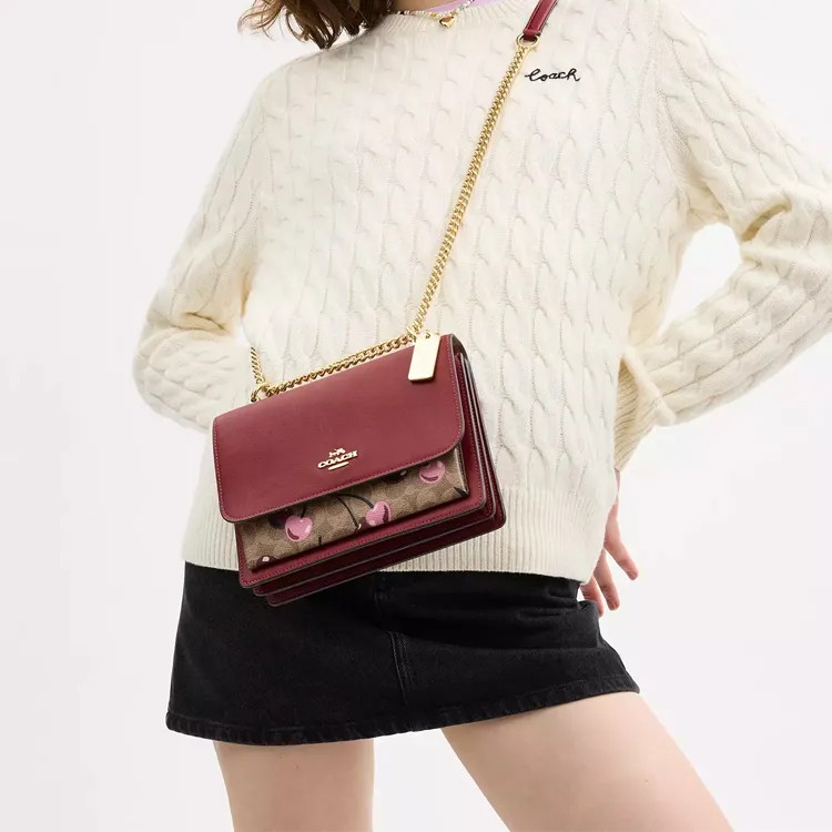 COACH Klare Coated Canvas Crossbody Bag, Shoulder Bag Small Size Women's Burgundy-5