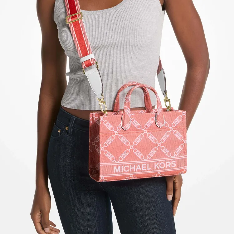 MICHAEL KORS Gigi Fabric Tote Bag Shopping Bag Shoulder Bag Crossbody Bag Handbag Small Size Women's Coral Red-2