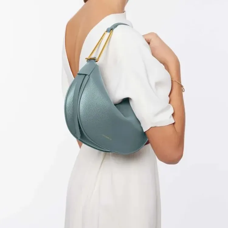 COCCINELLE Grained Leather Shoulder Bag Crossbody Bag Handbag Small Size Women's Feather Skirt Sweet Blue/Green-5