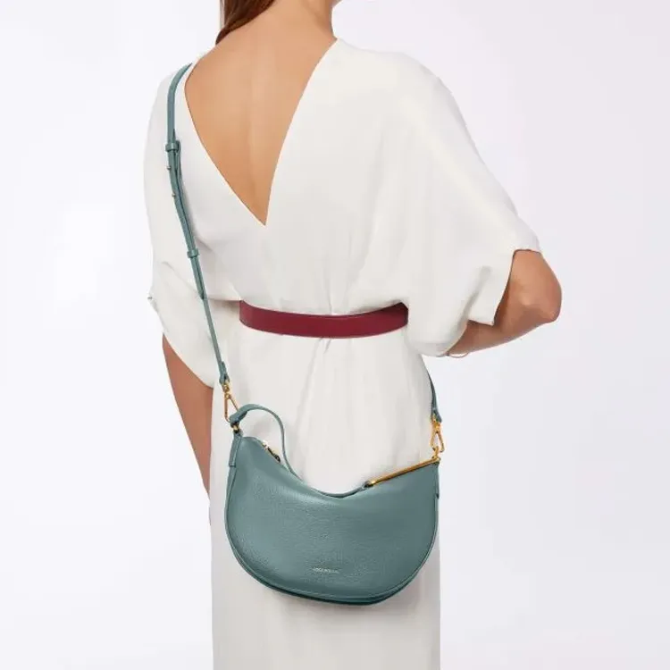 COCCINELLE Grained Leather Shoulder Bag Crossbody Bag Handbag Small Size Women's Feather Skirt Sweet Blue/Green-6