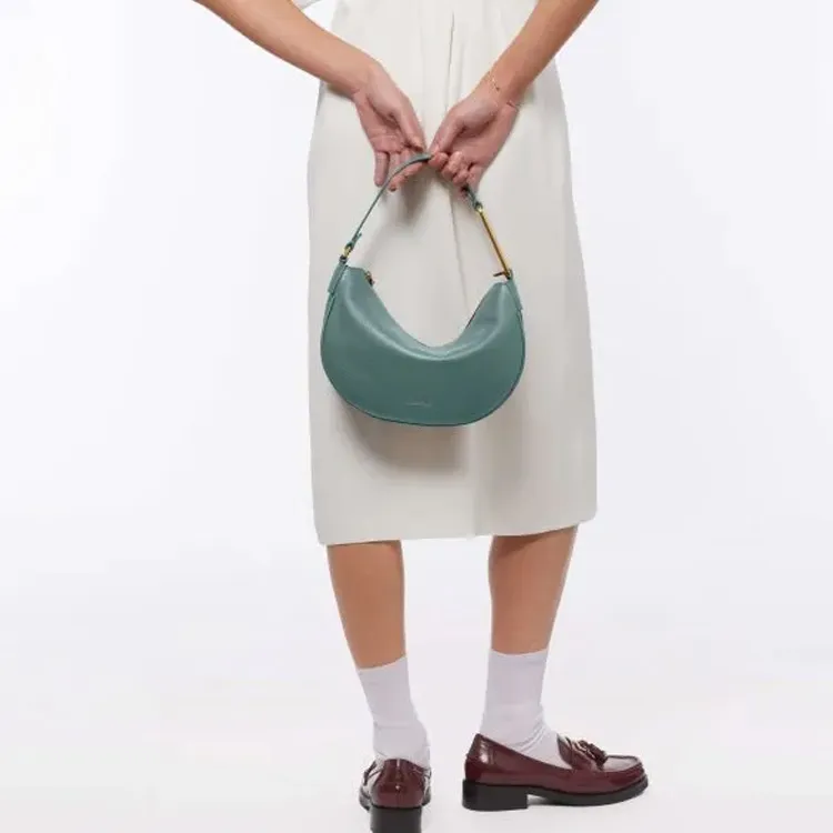 COCCINELLE Grained Leather Shoulder Bag Crossbody Bag Handbag Small Size Women's Feather Skirt Sweet Blue/Green-4