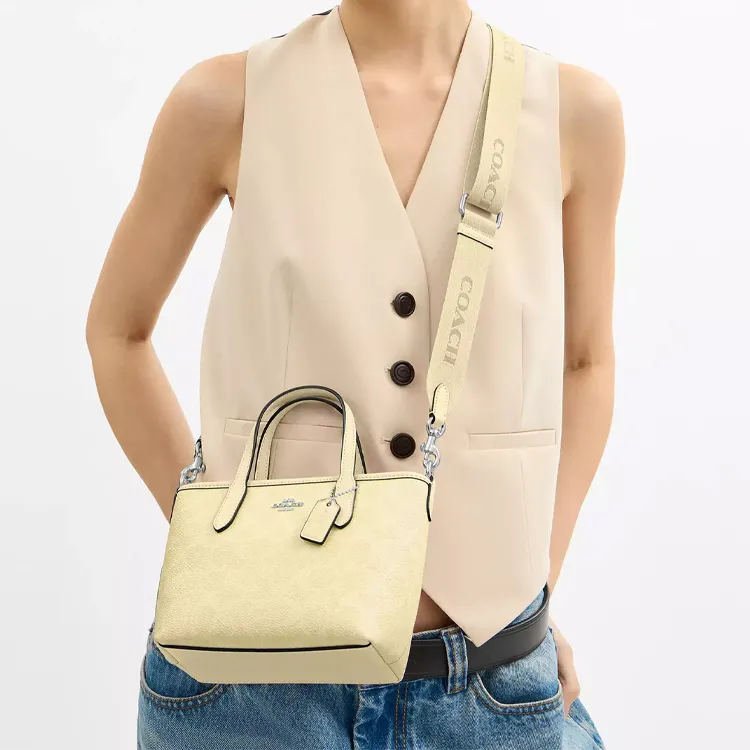 COACH City Coated Canvas Tote Bag, Shopping Bag, Shoulder Bag, Crossbody Bag, Handbag Mini Women's Yellow-4