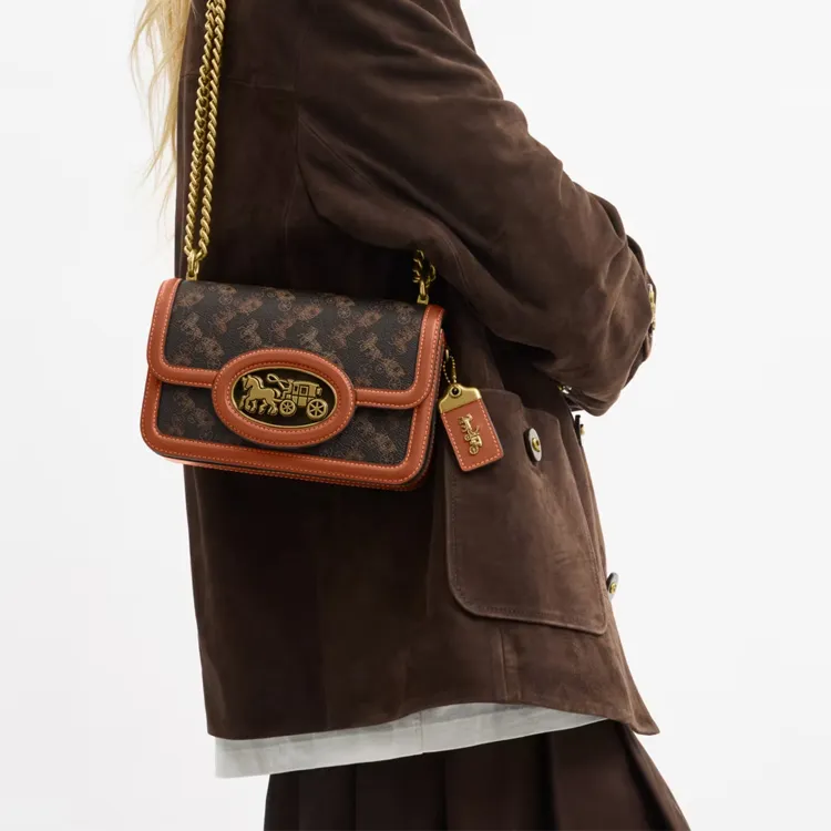 COACH Hero Coated Canvas Crossbody Bag, Shoulder Bag Small Size Women's Truffle With Amber-5
