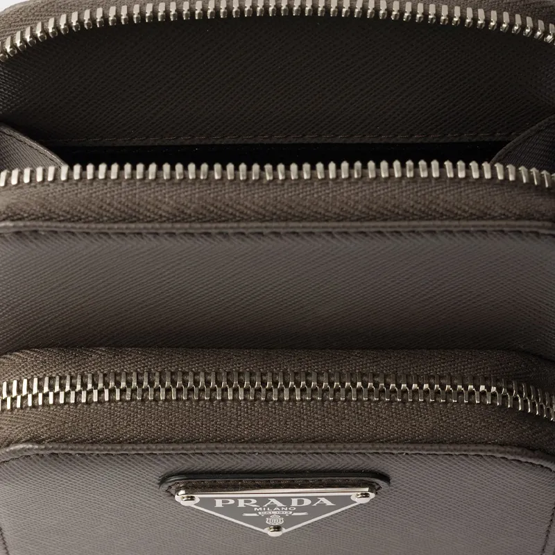 PRADA Saffiano Cow Leather Cell Phone Pouch Men's Smoke Gray-2
