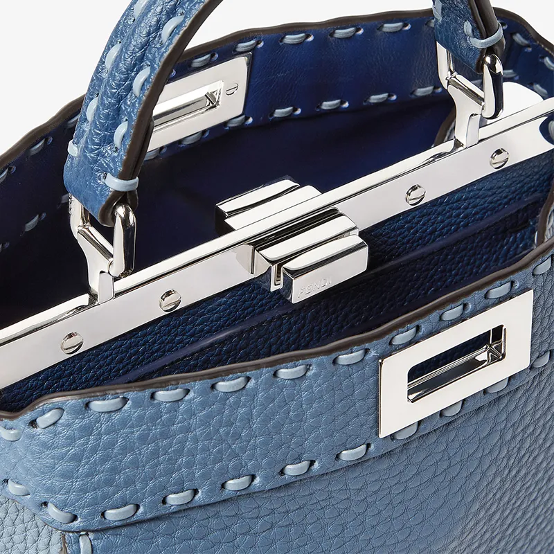 FENDI Peekaboo ISeeU Cow Leather One Shoulder Handbag Trumpets Women's Blue-3