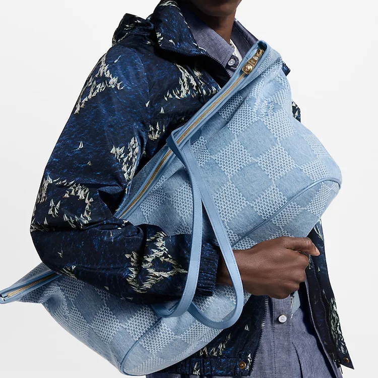 LOUIS VUITTON Nevereverfull DamierDenim3D Cotton Canvas Shoulder Bag Women's Blue-6