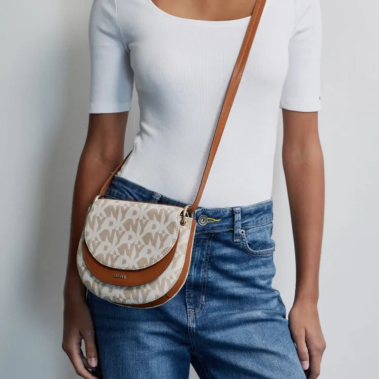 DKNY Leather And Polyester Blend Shoulder Bag Crossbody Bag Medium Size Women's Light Brown-4