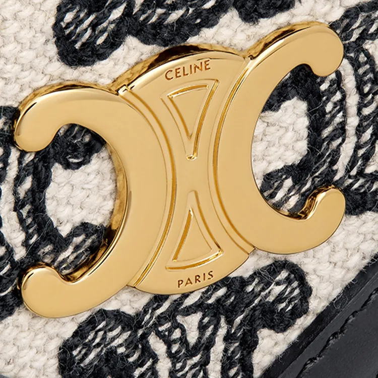 CELINE Triumphal Arch Fabric Crossbody Bag, Shoulder Bag Women's Black/White-5