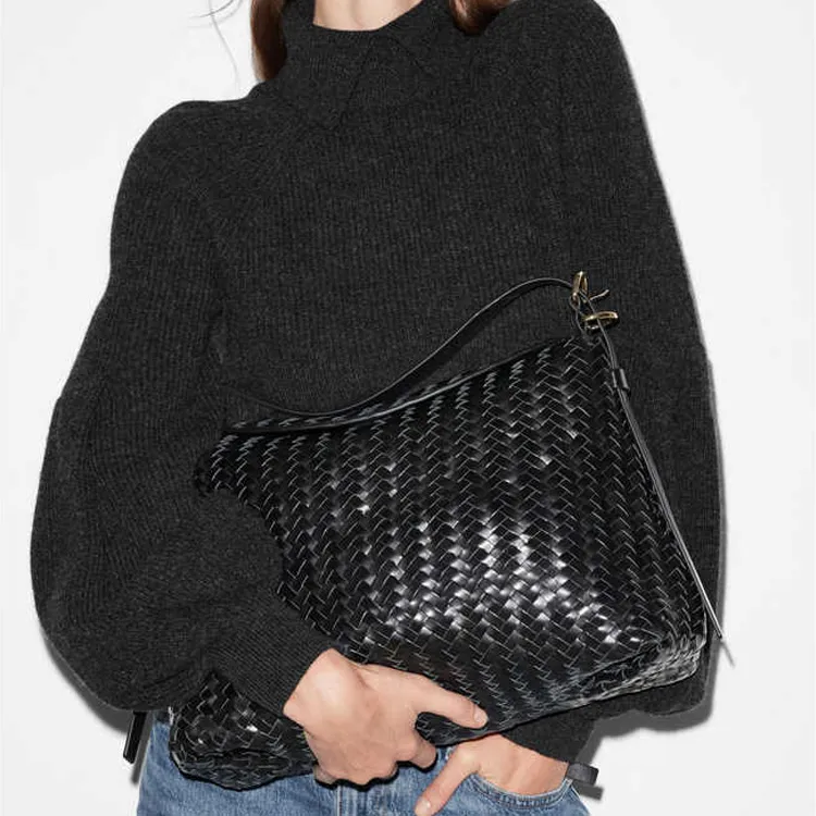 Other Stories Cow Leather Tote Bag Shopping Bag Shoulder Bags Large Size Women's Black-3