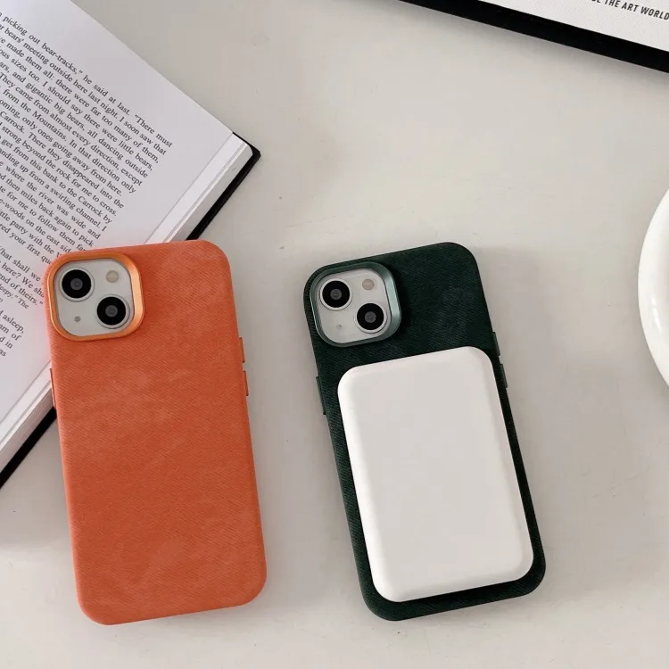 Leather Material Solid Color Fiber Magnetic Phone Cases Compatible With IPhone 16/15 Pro Max/Apple 13/14 Pro/Max-3