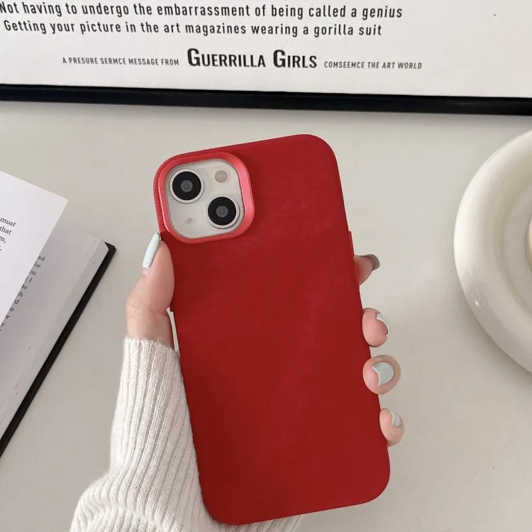Leather Material Solid Color Fiber Magnetic Phone Cases Compatible With IPhone 16/15 Pro Max/Apple 13/14 Pro/Max-2