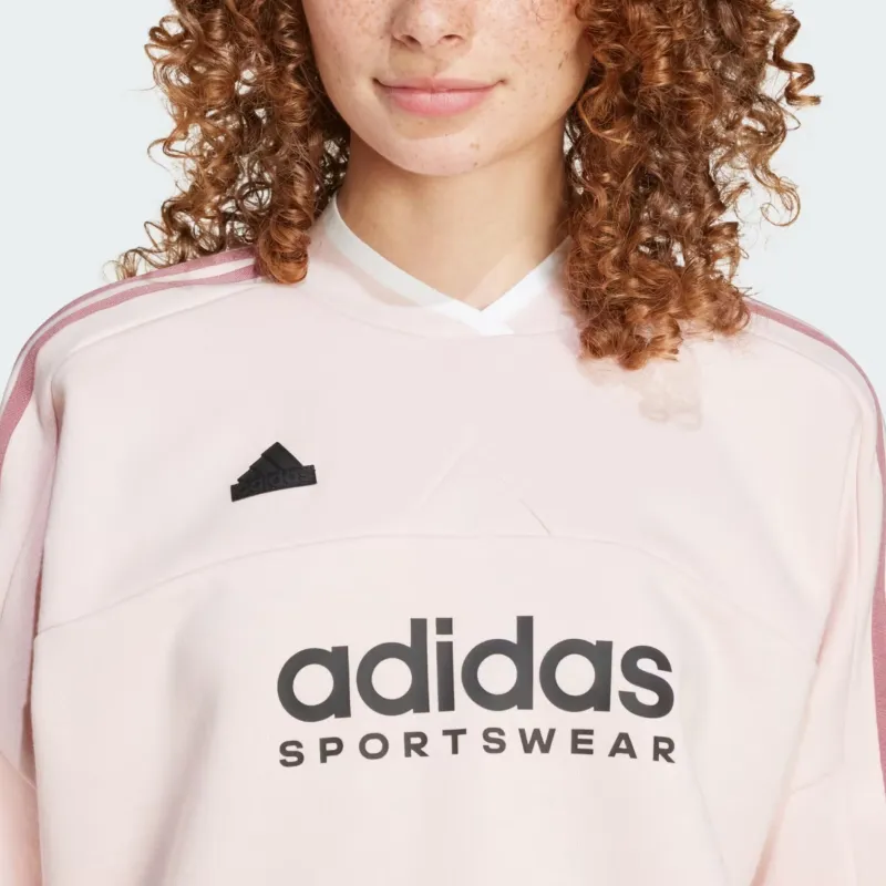 Adidas Women's Tiro Cut 3 Stripes Fleece Sweatshirt Sandy Pink-3