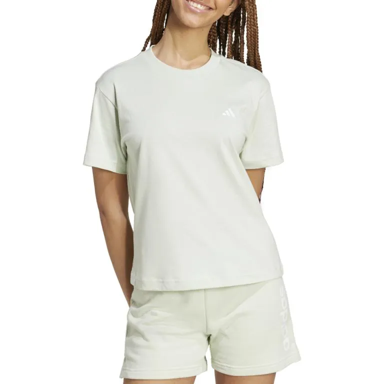 Adidas Women's Essentials Small Logo T Shirt Linen Green-1