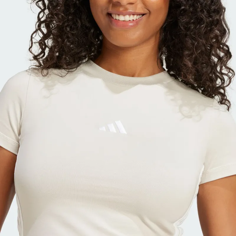 Adidas ESSENTIALS3 Stripes Regular T Shirt Women's Miracle Bauxite Brown/White-3