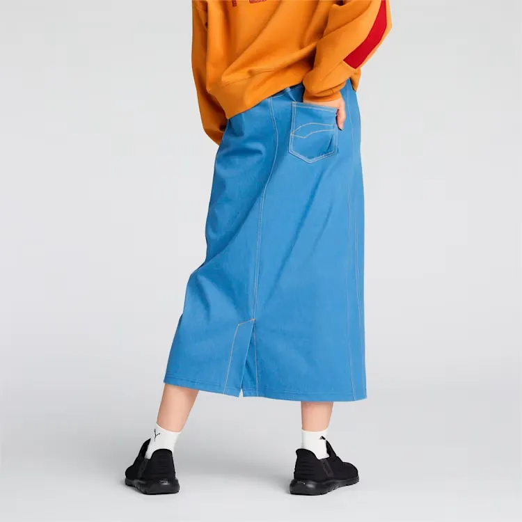 PUMA CORE HERITAGE Denim Long Skirt Women's Blue-3
