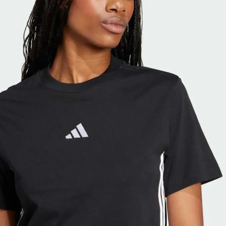 Adidas Women's Essentials 3 Stripes Cotton T Shirt Black/White-4