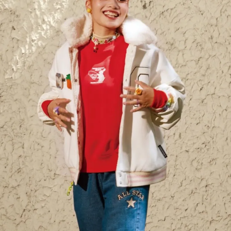 Converse CNY Baseball Jacket Women's Milk White-2