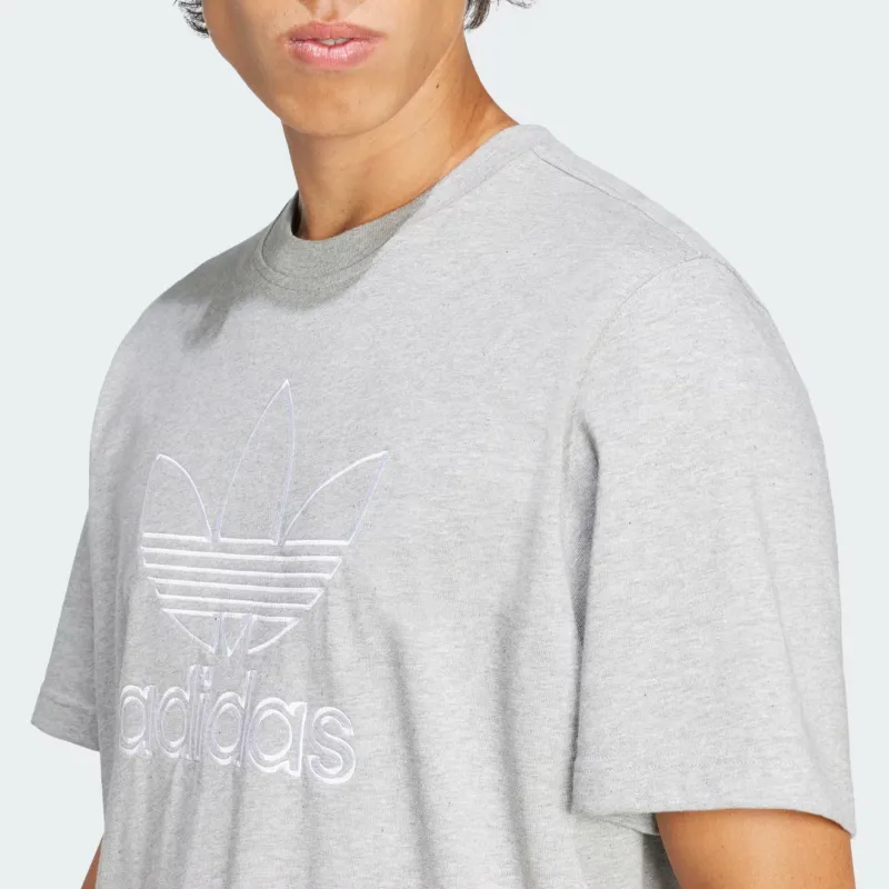 Adidas Originals ADICOLOR OUTLINE TREFOIL T Shirt Men's Medium Gray Heather Flower-3