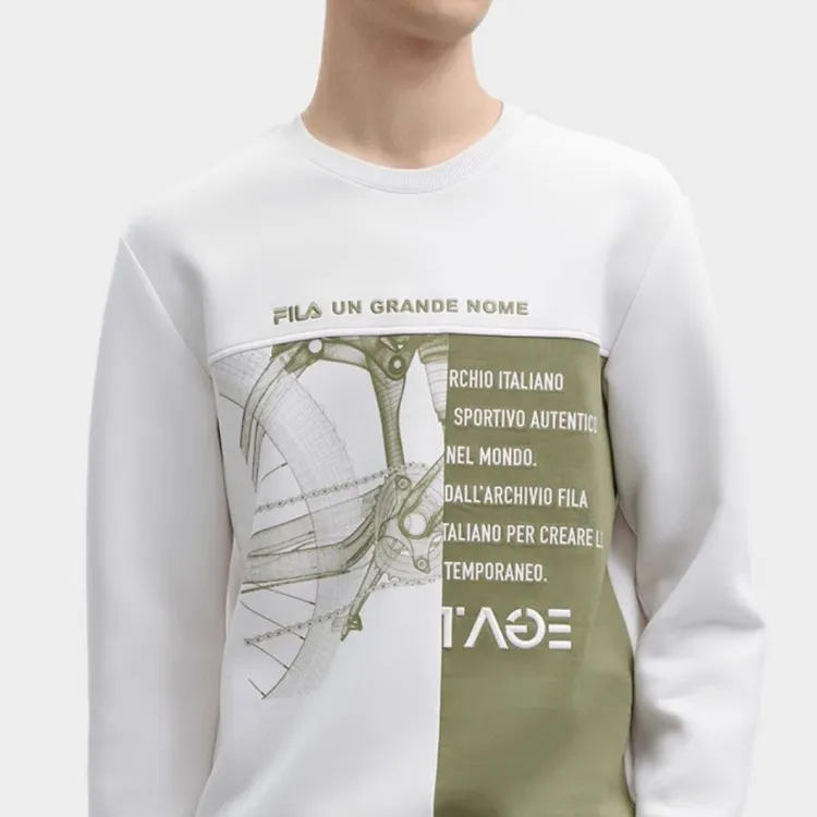 FILA Casual Sportswear Men Clothing Set White Sand Gray Top+Steam White Pants-1