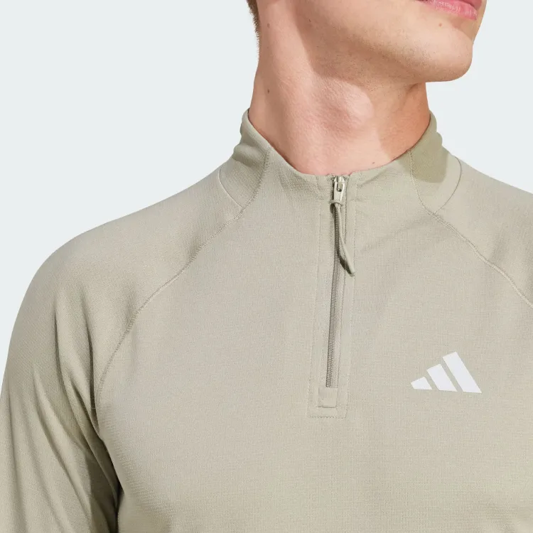 Adidas Gym+AEROREADY BRANDLOVE 1/4 ZIP SHIRT T Shirt Men Olive Green-3