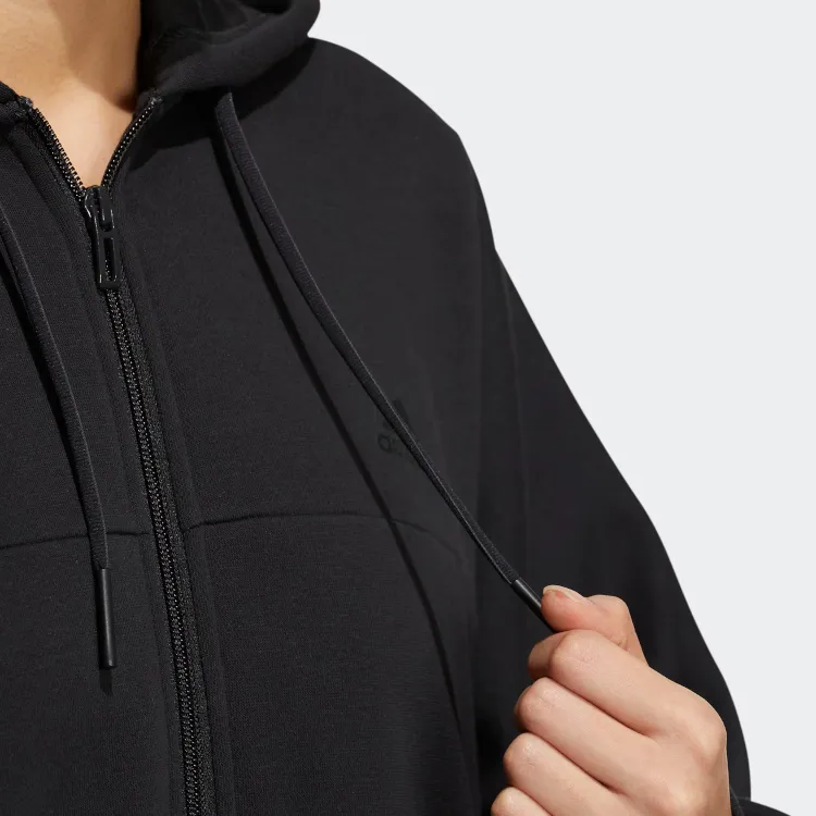 adidas Wording Oversized Fit Fleece Full-Zip Hoodie Black-5