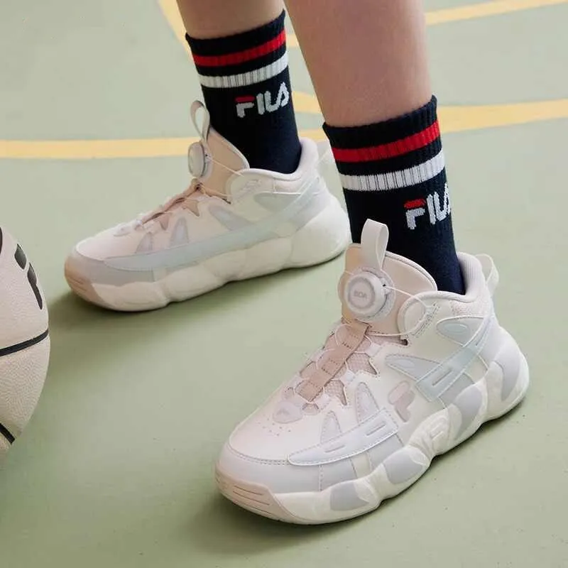 FILA KIDS Horn Slip Resistant Low Top Children's Basketball Shoes White Pink Teenagers-1