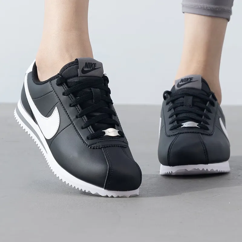 Nike Cortez Slip Resistant Low Top Kids Lifestyle Shoes Black White Unisex-1