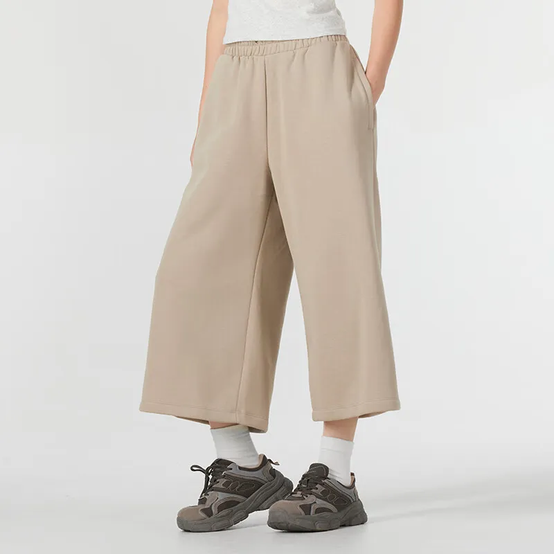 Under Armour Rival Fleece Crop Wide Leg Knitted Sports Pants Women's Ecru-4