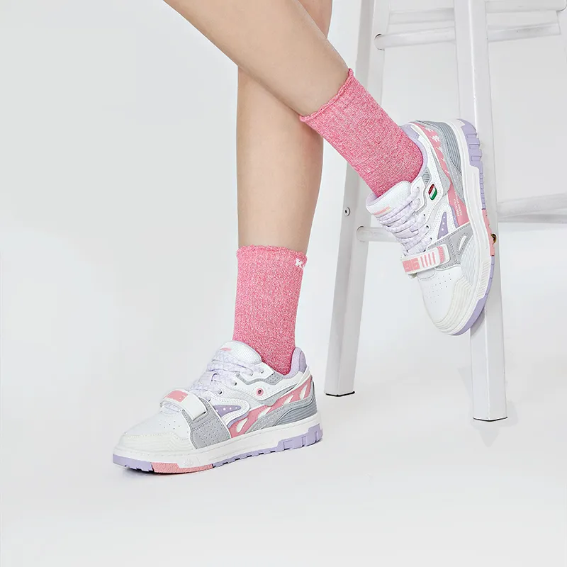 Kappa Slip Resistant, Abrasion Resistant, Lightweight Low Top Skateboard Shoes Women's White Pink-8