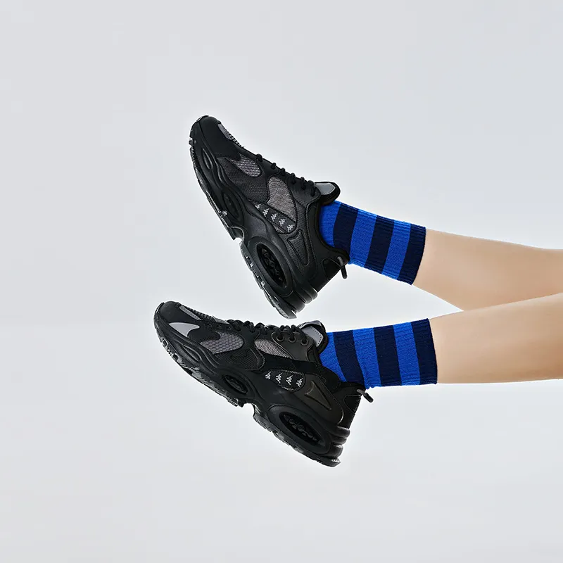 Kappa Anti Slip Wear Resistant Low Top Chunky Sneakers Unisex Black-8