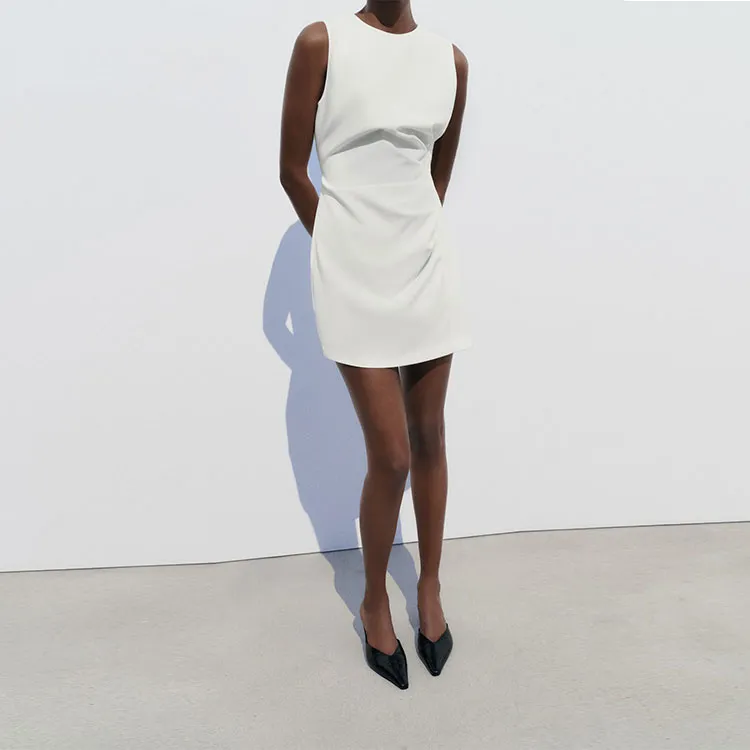 ZARA Sleeveless Dress Women's White-3