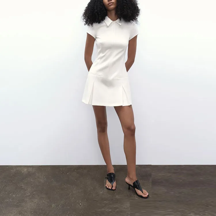 ZARA Short Sleeved Dress Women's White-2