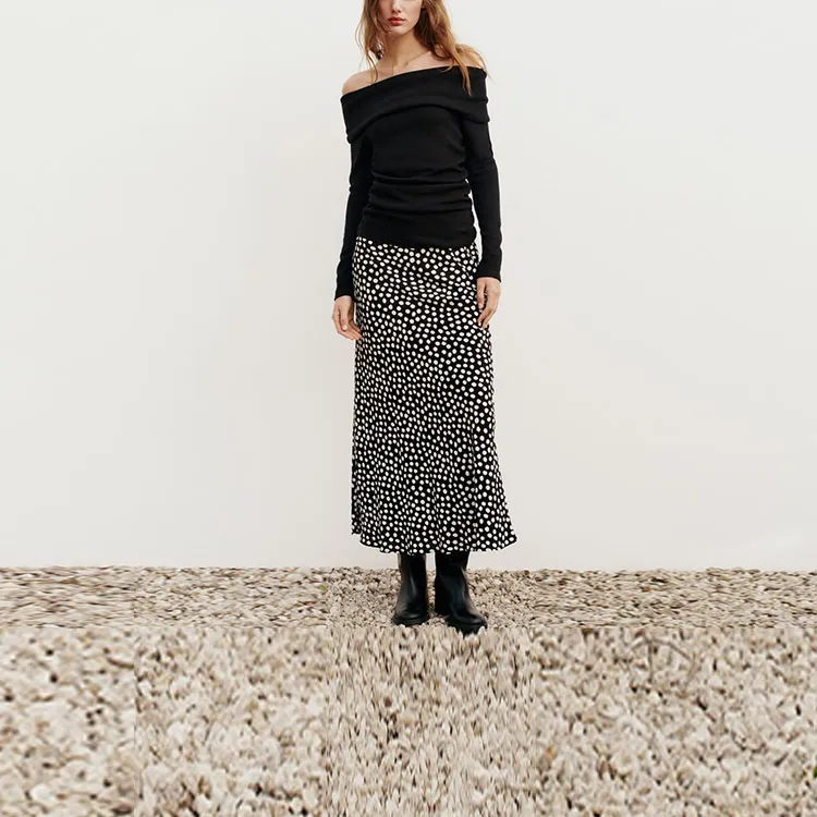 ZARA Casual Long Skirts Women's Nude/Black-2