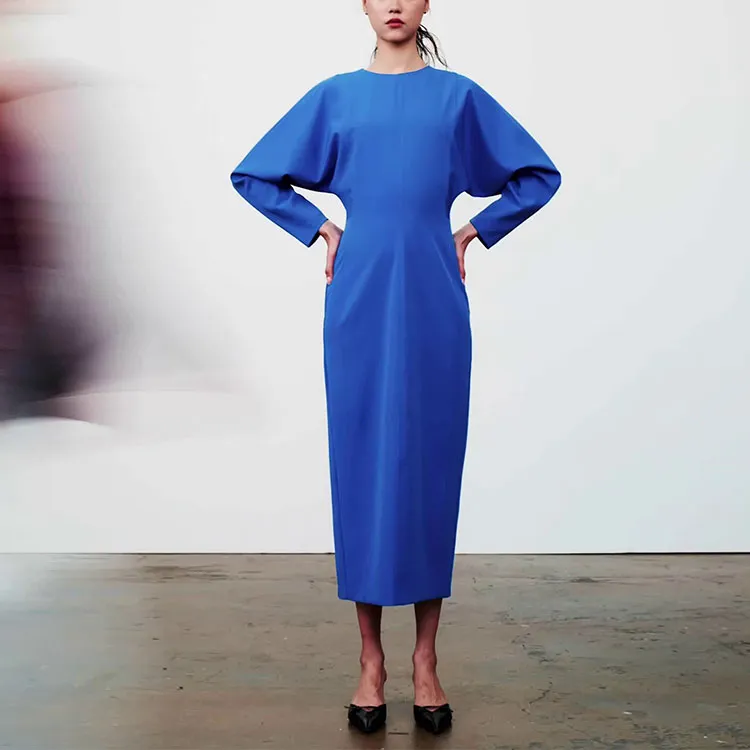 ZARA Long-Sleeved Dresses Women's Dark Blue-2