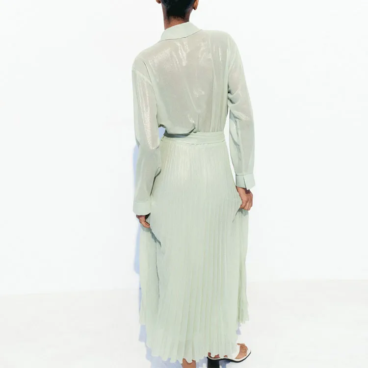 ZARA Long Sleeved Dress Women's Lake Green-3
