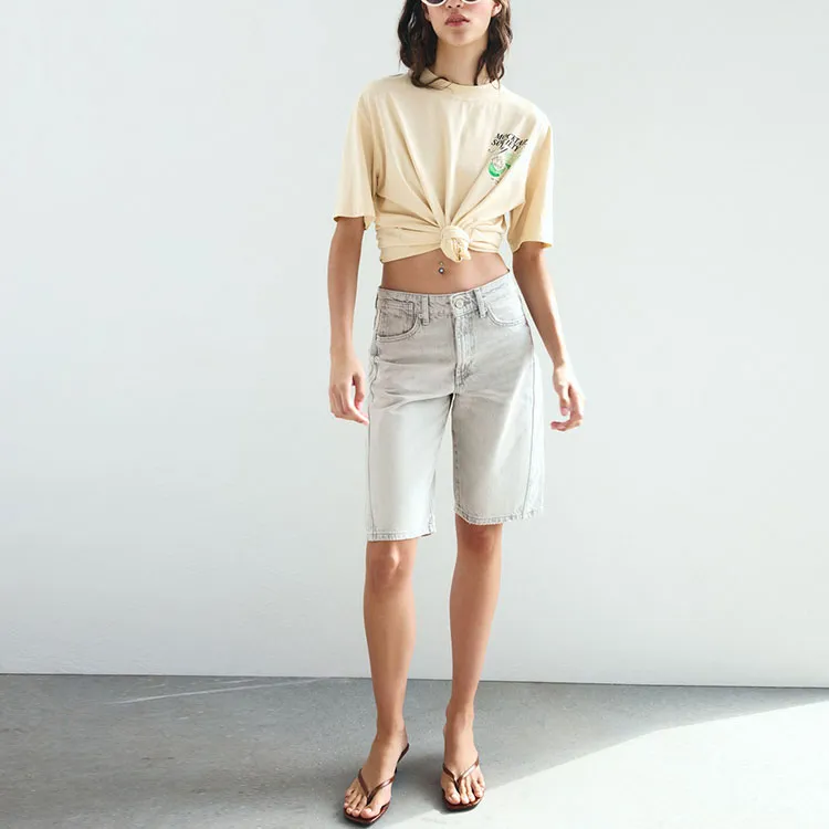 ZARA Denim Shorts Women's Pearl Gray-2