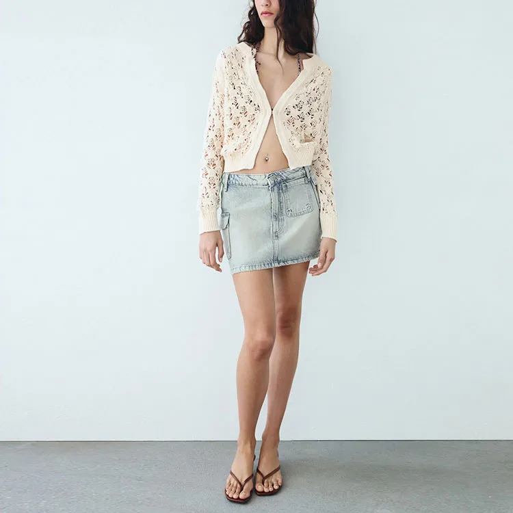ZARA Denim Short Skirts Women's Blue-2
