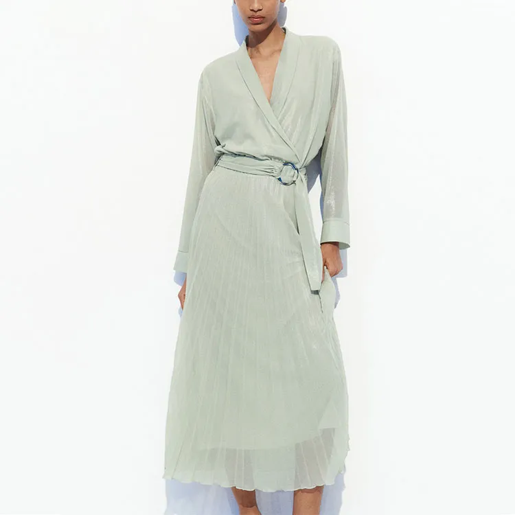 ZARA Long Sleeved Dress Women's Lake Green-2
