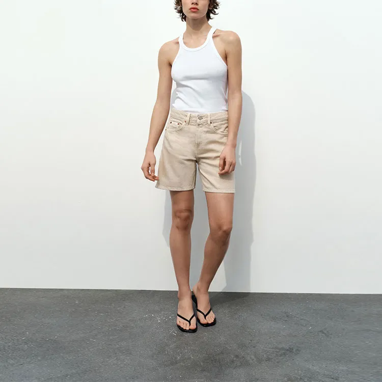 ZARA Denim Shorts Women's Beige-2
