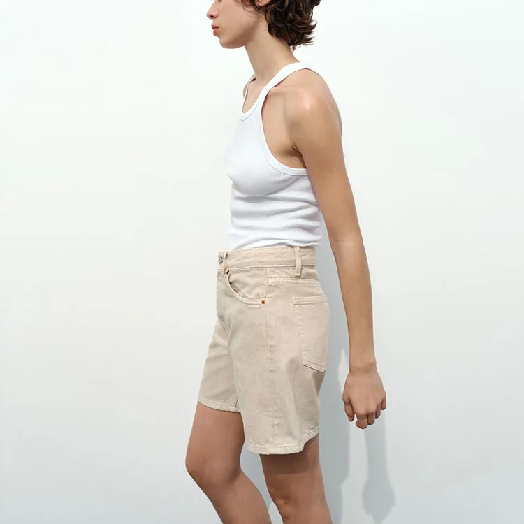 ZARA Denim Shorts Women's Beige-4